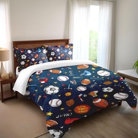SHOMPE Sports Comforter Sets Bed in A Bag Twin Size,3D Soccer Basketball Baseball Football Theme Quilt Set for Kids Boys Children Fans Bedding Decorative