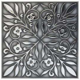 Main Street 24-Pack of 8 x 8" Wallpaper Tiles Peel and Sitck in Brushed Nickel and Silver Leaves Design for Kitchen Backsplash, Renter Friendly, Paper Wall Tiles for Your Home and DIY Projects