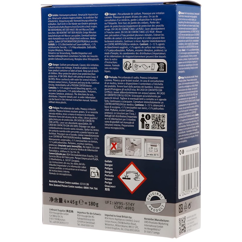 Original Bosch 00312477 Dishwasher Cleaner - 4 Packs 45g (4x45)