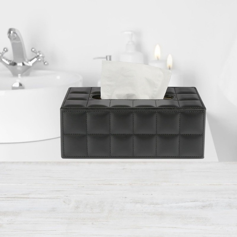 PU Leather Tissue Box Cover, Rectangle Black Tissue Box Holder