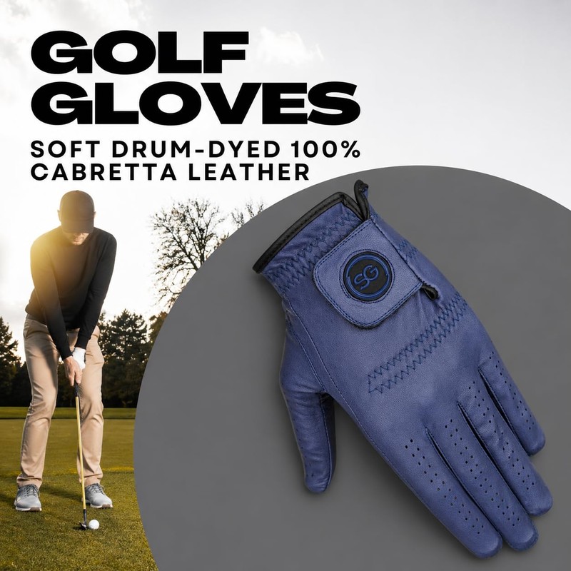 SAGE GEAR Men Premium Blue Cabretta Leather Golf Gloves for