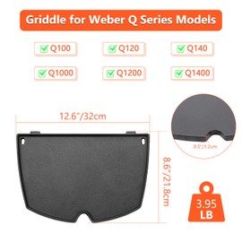 Q1200 Q1000 Griddle Replacement Parts for Weber Q1400, Q100, Q120, Q140 Series Gas Grills, 6558 Cast Iron Cooking Griddle Plate for Q100/1000 Series Gas Grills Accessories, 12.6 x 8.6 Inches
