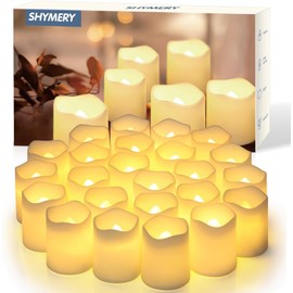 SHYMERY - Velas LED sin llama, parpadeantes, 24 unidades, blanco cálido, 200 horas, decoración para bodas, Halloween, mesas