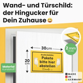 DankeDir! Pakete bitte hier abstellen – Plastic Sign 30 x 20 cm – Note Parcel Messenger Postman Delivery Driver – Sign Abstellerlaubnis Sendungen Lieferungen