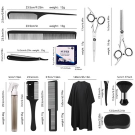 14PCS Hair Cutting Kit with Barber Bag, Haircut Scissors, Barber Cape with Adjustable Neck Size&Neck Duster Brush, Profesional Barber Accessories for Barber/Salon/Home