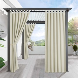 RYB HOME Outdoor Patio Curtains 108 inches Long Waterproof Water & Thermal Insulated Privacy Window Treatment for Balcony Corridor Gazebo, W 52 x L 108 inches, 1 Panel, Beige