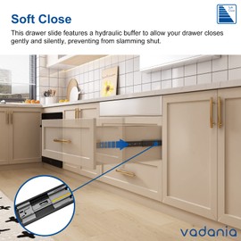 VADANIA 16" Soft Close Drawer Slide, VK1245, 3-Fold Full Extension, Self Silent Closing, Heavy Duty 100lb Load Capacity, Ball Bearing, Side Mount, Black, 1-Pair