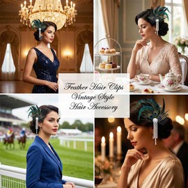 Yokawe Peacock Fascinator 1920s Hair Clip Black with Pearls Gatsby Headpiece Flapper hair accessories for Women