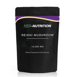 Reishi Mushroom Capsules - High Strength 10,000mg Mushroom Supplements - 60 Vegan Mushroom Capsules - Reishi Supplement 100% from The Fruiting Body Made in UK