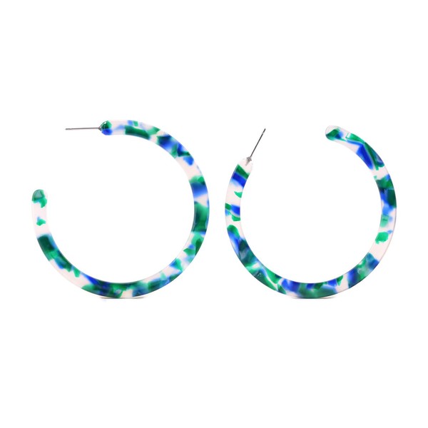 Blue & Green Tortoise Shell Hypoallergenic Large Hoop Earrings |