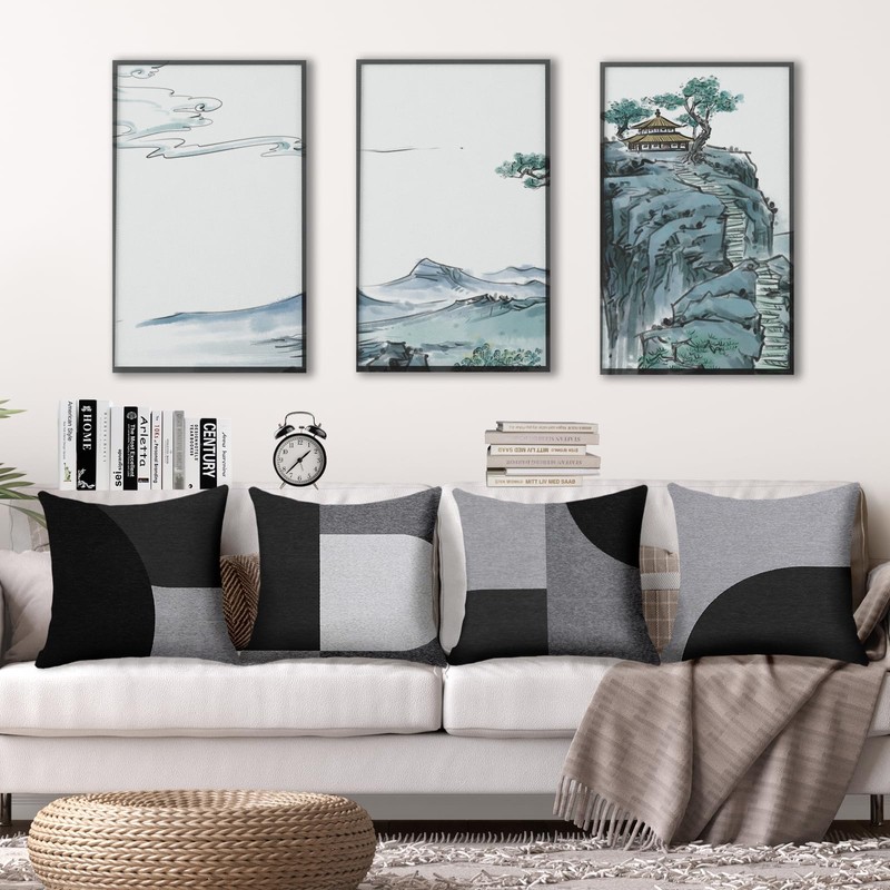 LOHDALOLF Black and Grey Cushion Covers 45x45 cm Set of
