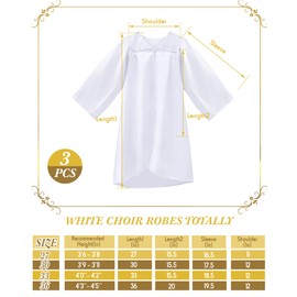 Toulite 3 Pcs Unisex Matte Choir Robes Kids Graduation Gown for School Judge Robes Costume for Baptism Church Event Pastor(Size 36)