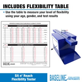Baseline Sit n' Reach Trunk Flexibility Assessment Testing Box with Easy-To-Read Scale and Footplate for Rehab, Chiropractic, and Sports Training