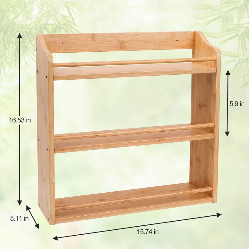 3 Tier Bamboo Spice Rack, Seasoning Jars Rack Shelf Spice