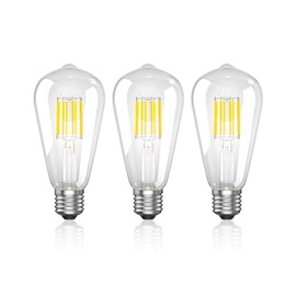 Lamptobe 8W E27 LED Bulb Dimmable,Screw LED Lightbulb Cool White 6000K, ST64 Vintage Edison Screw Bulb for Home Lighting,Cafe,Bar (Pack of 3)