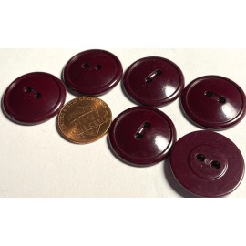 Set of 6 Vintage Glossy Burgundy Red Plastic Sew-thru Buttons 7/8" 23mm 14806
