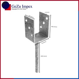GeZu Impex® U-Post Support 91 mm U-Shape with Stone Pin 200 mm for Embedding in Concrete, Post Holder, Fence Support