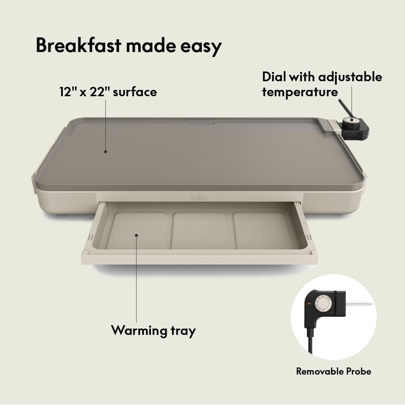 bella 12" x 22" Electric Griddle with Warming Tray, EverGood™