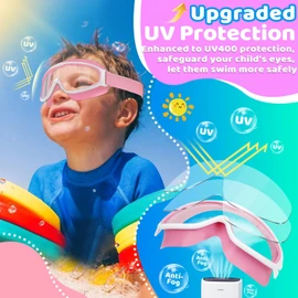 Vvinca Kids Goggles with Comfort Fabric Strap, Kids Swim Goggles Wide View Anti-Fog/UV No Leaking Swimming Goggles for 3-14