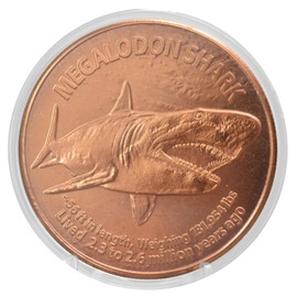 Megalodon Shark 1 oz Pure .999 Copper Round Collecticble 39mm Challenge Coin in Capsule - COA by Heavenly Metals