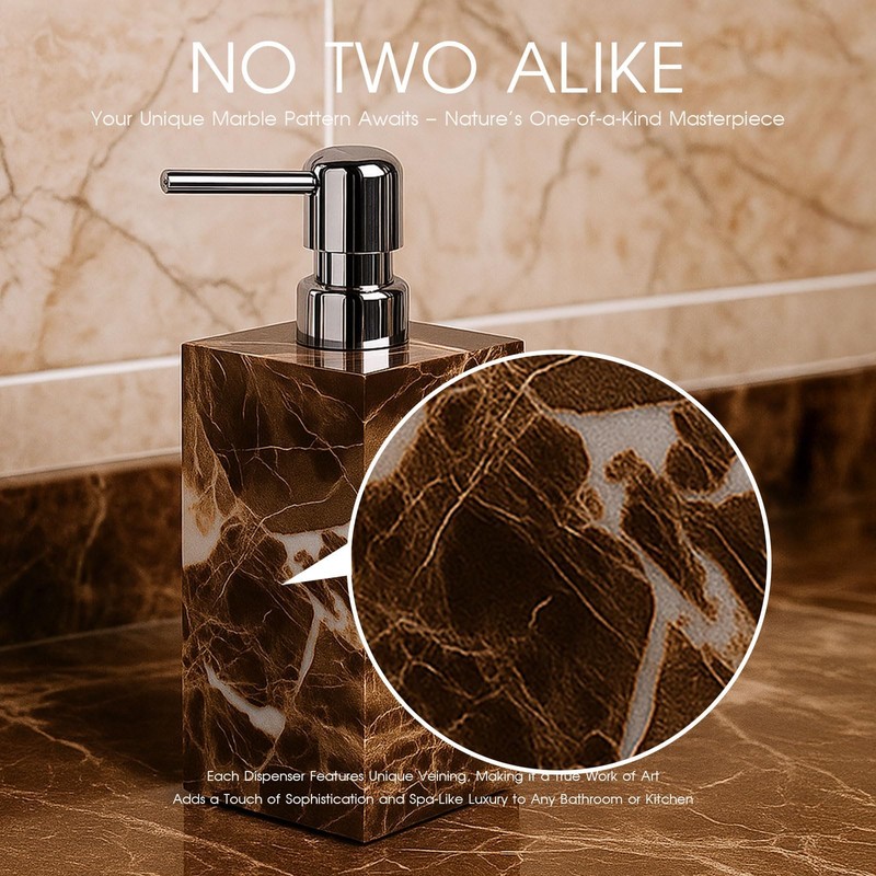 AUSAULAC 2 Pack Real Natural Marble Soap Dispenser with Stainless