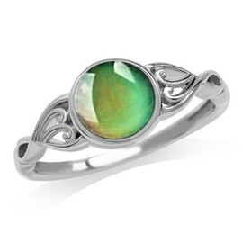 HUKQBUNX 925 sterling silver fashion color changing mood Ring Round Cut Cubic Zircon eternal CZ commitment Moonstone mood change wedding engagement ring size 6-10 (Size 10), Size 10, Silver