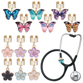 OLYCRAFT 12Pcs 2 Styles Butterfly and Flower Stethoscope Charms 20~24mm Alloy Enamel Stethoscopes Pendant Stethoscope ID Name Tag Charm Stethoscopes Accessories for Doctor Nurse Medical Assistant