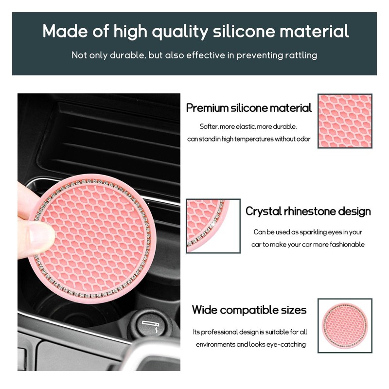 4 PCS Bling Car Cup Coaster, 2.75 Inch Crystal Rhinestone