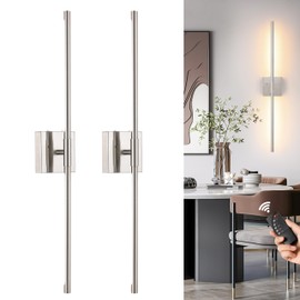 Morauroral Battery Operated Wall Sconces Set of 2, Dimmable Battery Wall Sconce with Remote Control, Sand-Nickel LED Rechargeable Sconces, 24 Inch Modern Wireless Wall Lights for Bedroom, Living Room