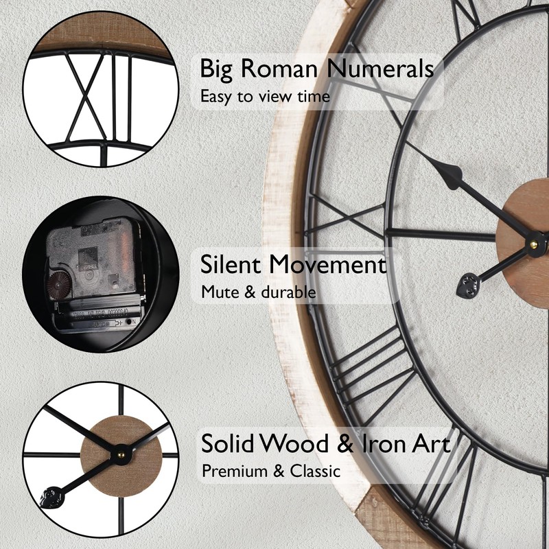 Oakrain Wall Clock for Living Room Decor, 27.5'' Big Clock