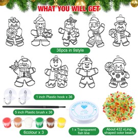 Capoda 36 Sets Christmas Suncatchers Ornaments Decorations DIY Window Paint Art Suncatchers Santa Snowman Reindeer Sun Catchers Christmas Crafts Classroom Activities Art Project (Cute)