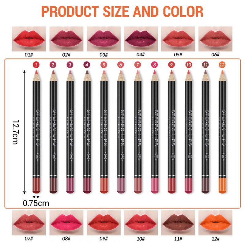 XdealCozyxc 12 Pcs Lip Liner Set, Long Lasting Lip Liners