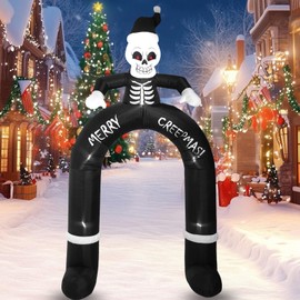 10 FT Skeleton Old Man Arch, Outdoor Inflatable Decorations with Built-in LED Lights for Gothic Style Holiday Inflatable Decorations for Patio, Lawn and Outdoors.