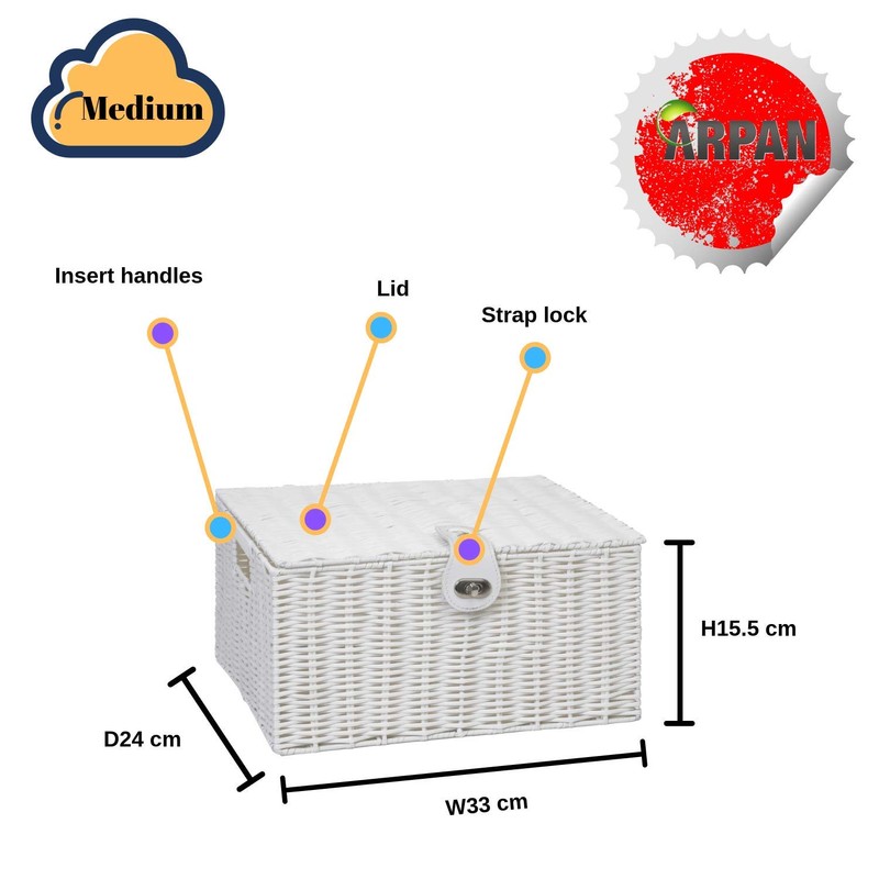 Arpan Medium Resin Woven Storage Basket Box with Lid &