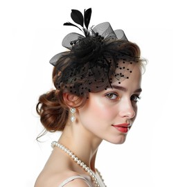 American Trends 2025 Ken-Tucky Derby Fascinators Hat for Women Tea Party Fashion Flower Feathers Headbands Derby Wedding Hat Hair Clip for Girls Women Black
