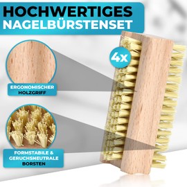Nictario Wooden Nail Brush [Set of 4] - Hand Wash Brush for Cleaning Fingernails and Hands - Care Brush with Hard and Medium Bristles Made of Synthetic Fibre - Finger Brush Hand Brush Cleaning Brush