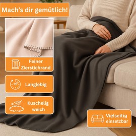 HLKauf Fleece Blanket, 150 x 200 cm, Cuddly Blanket, Fluffy, Wrinkle-Resistant and Breathable Couch Blanket, HVAC Block (Grey & HLKauf-Block)