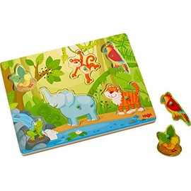 HABA 303181 - Sound-Greifpuzzle Im Dschungel , Kinderpuzzle ab 2 Jahren mit süßen Tiermotiven , Lustige Tiergeräusche sorgen für extra Spaß
