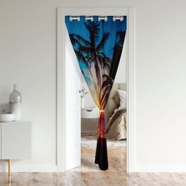 Ocean Sunset Doorway Curtain Privacy Mat Hawaiian Palm Tree Door Cover Curtain Soft Door Curtain Soft Cozy Insulated Thermal Curtains for Bedroom Home Decor Teens Bedroom Living Room 34"x80" 1 Panel