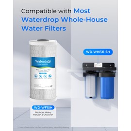 Waterdrop Whole House Water Filter, Sediment Filter Reduce Heavy Metal Filter Cartridge, Replacement for GE® FXHTC, GXWH40L, iSpring, Culligan® RFC-BBSA, Whirlpool®, Any 10" x 4.5" System, 5 Micron