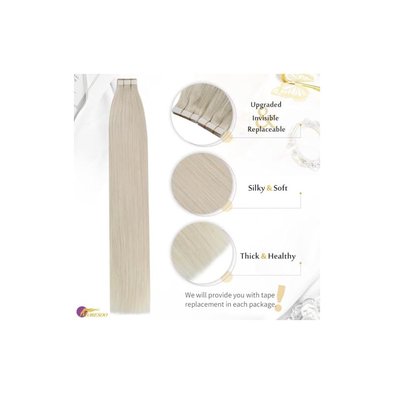 Moresoo Tape Extensions Echthaar Blond, Invisible Tape in Extensions 35cm