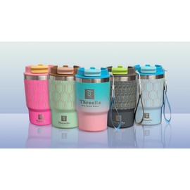 ThreeRs Art Deo Series Sip & Snap Insulated Travel Coffee Tumbler with Straw Leakproof Lid, Stainless Steel 304 Dual Wall, for Hot and Cold Drinks, 16 Oz (480ml) (Pastel)