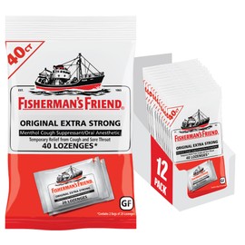 Fisherman's Friend Cough Drops, Cough Suppressant and Sore Throat Lozenges, Original Extra Strong, 10mg Menthol, 480 Drops (12 Packs of 40)