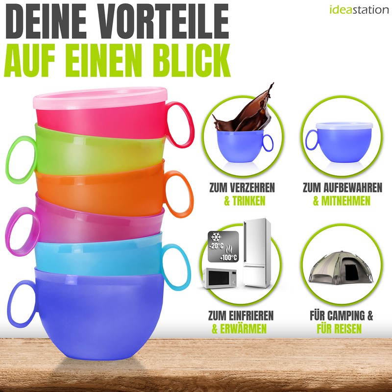 idea-station Neo Plastic Coffee Cups with Lid, 6 x 500