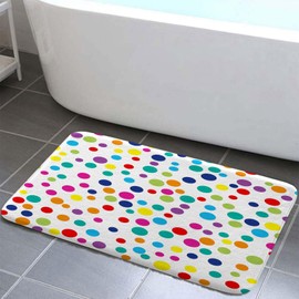 Kids Rainbow Bath Mats Rugs for Bathroom, Colorful Geometric Cute Polka Dot Flannel Kitchen Floor Mat Bath Shower Rug Non Slip, White Modern Doormat Mat Bathroom Accessories Decor 17x48inch