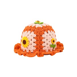 Verdusa Women's Floral Applique Crochet Bucket Hats Knit Caps Orange one-Size