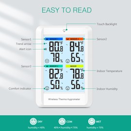 ORIA Digital Weather Station, Indoor Outdoor Thermometer Hygrometer with Large Screen Clear Backlight, Replaceable ℃ and ℉, Thermometer Humidity with 3 Remote Sensors for Home