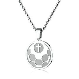 VIMIEW Soccer Athletes Necklace Crafted in Stainless Steel Pendant for Men Women Soccer Cross Necklace for Teen Boys Bible Verse Isaiah 41:10 Sport Pendant for Men.
