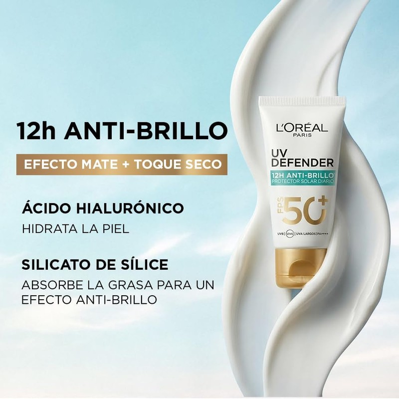 L'Oréal Paris Protector Solar Diario Anti-Brillo FPS50+ UV Defender, 40ml