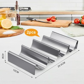 CEWROM Pack of 2 Taco Holder, Tortilla Holder with Handles, Holder Stand in Wave Shape, Dishwasher Safe & Oven Safe Made of Stainless Steel, Hot Dog Stand for Holding Tacos, Sandwiches and Pancakes